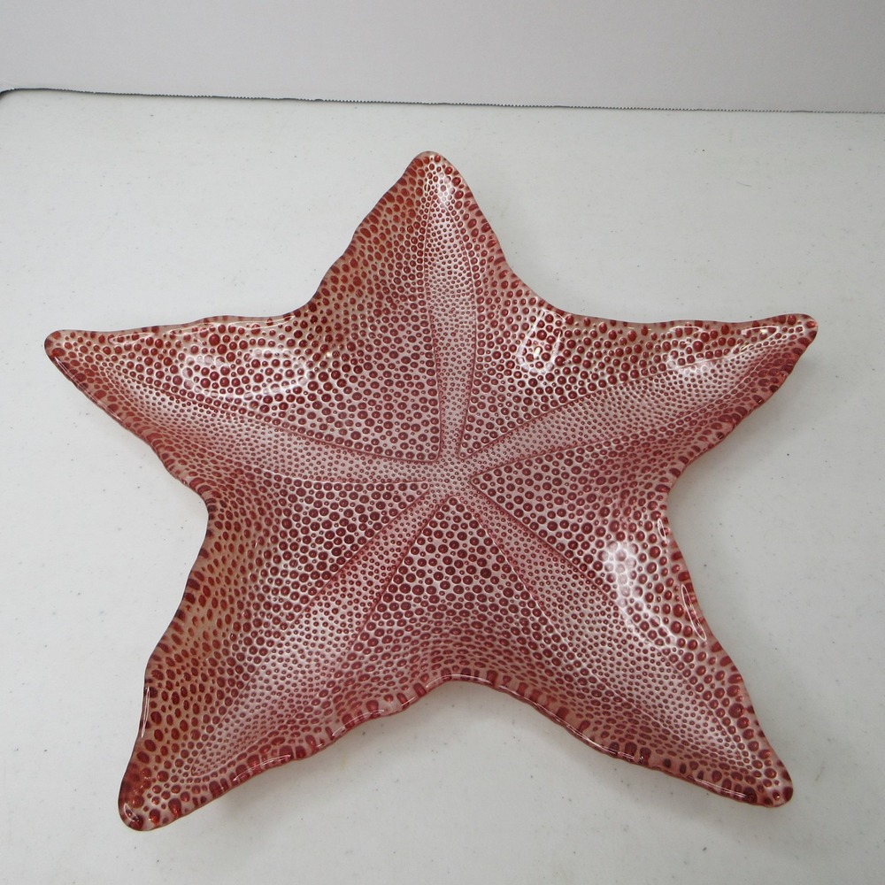Red Glass Starfish Star Shaped Hobnail Bowl Dish Nautical Decor Beach Sea Vibe